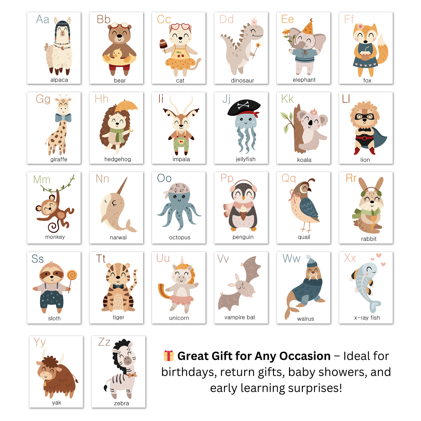 Montessori Alphabet Animal Flash Cards – Waterproof & Tear-Resistant | ABC Learning Cards for Toddlers & Preschoolers