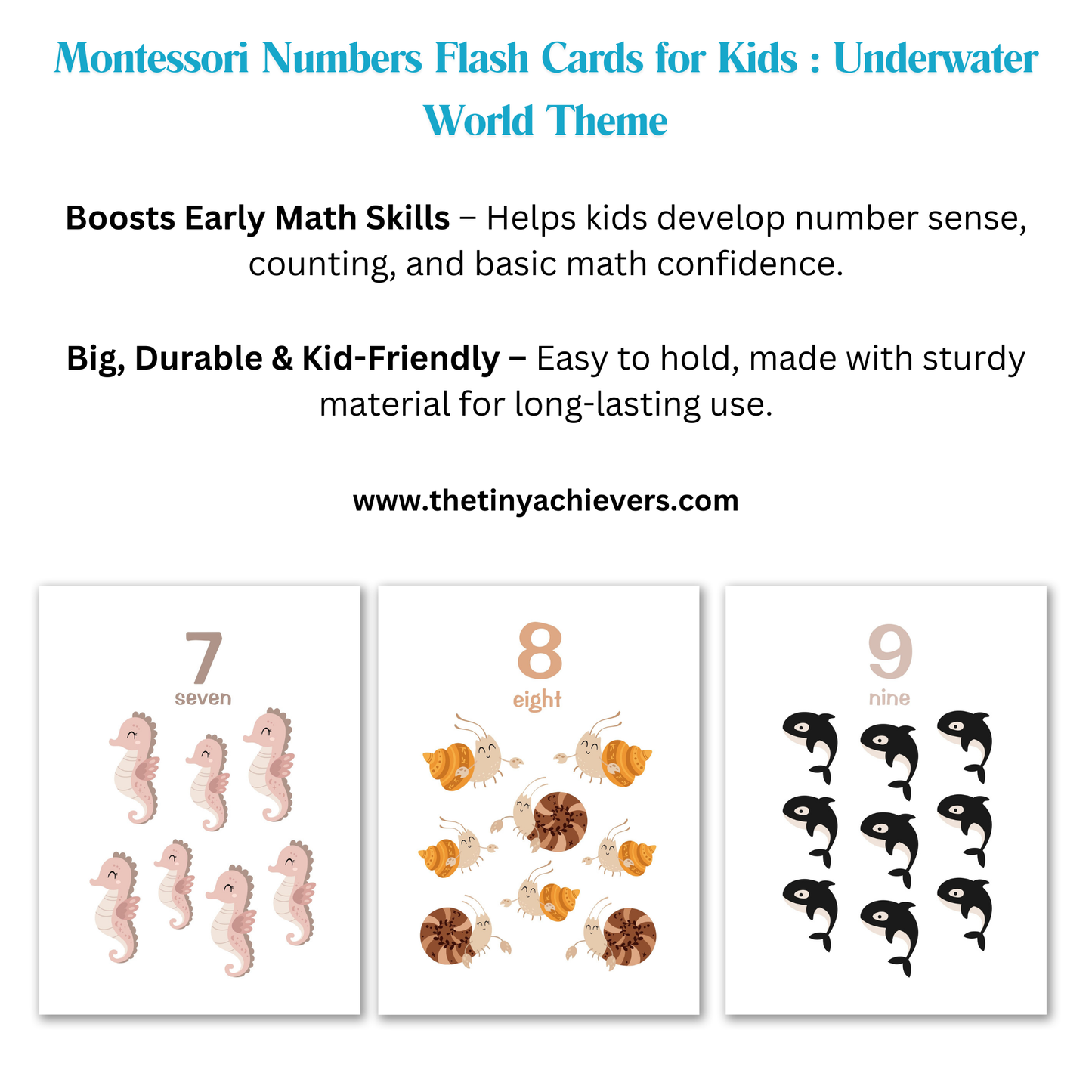 Montessori Numbers Flash Cards for Kids : Underwater World Theme