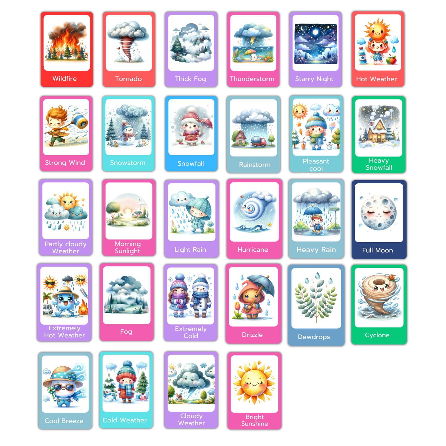 Weather Flash Cards for Kids | Cute & Engaging Learning Cards
