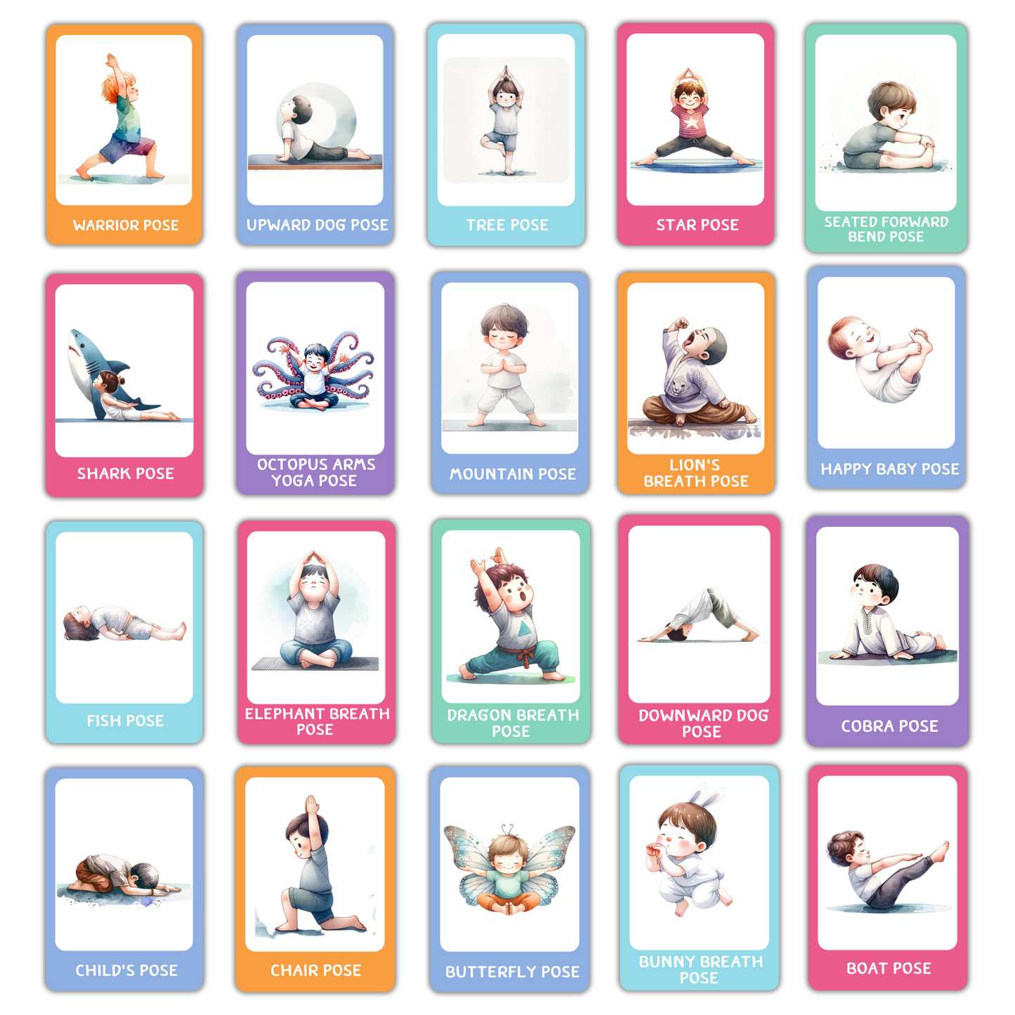 Kids Yoga Poses Flash Cards | 20 Fun & Unique Yoga Poses for Kids